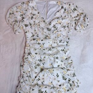 Lush Floral Ruched Ruffle Mini Dress